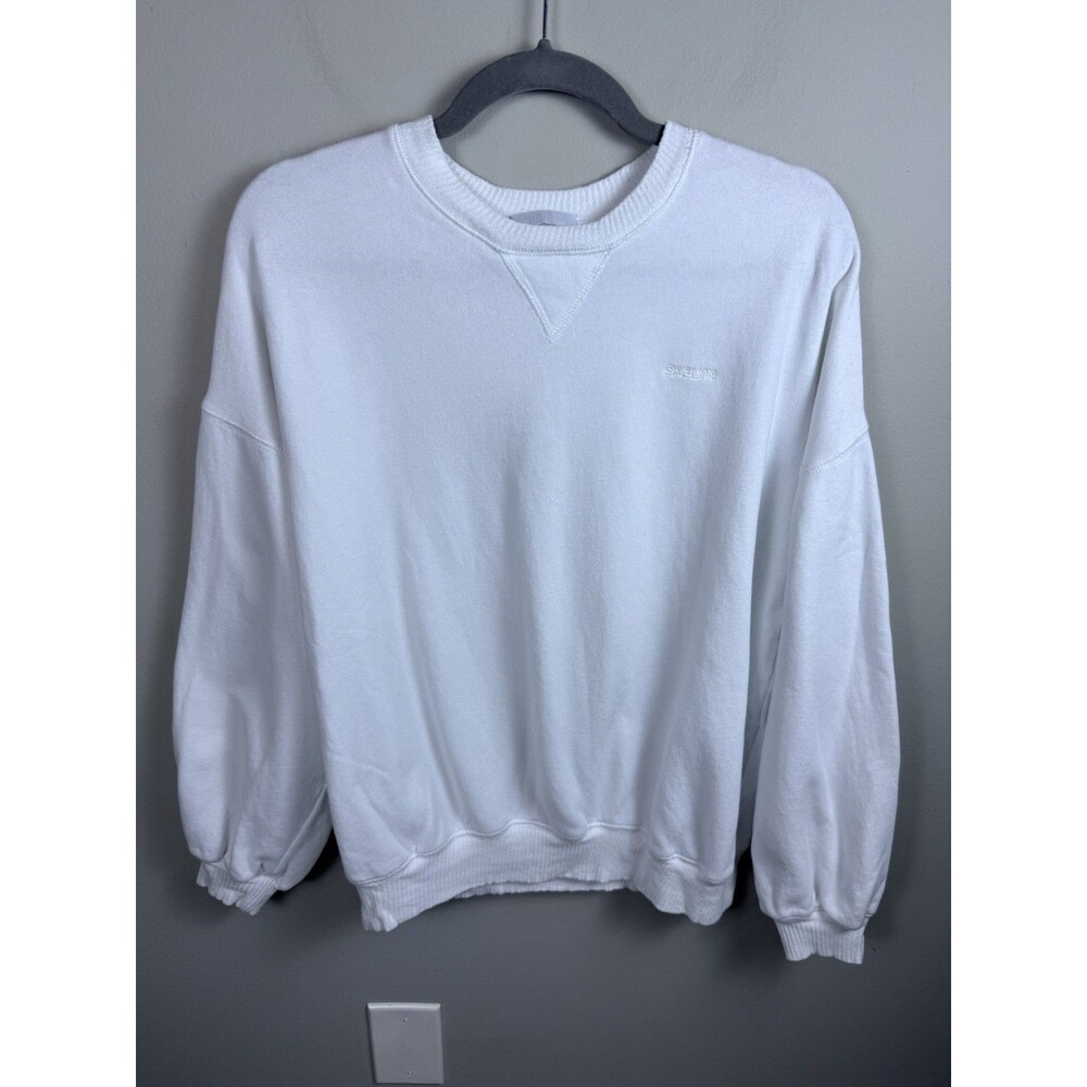 Sablyn Womens White Crew Neck Sweatshirt Size Small Cotton USA Stretch Long